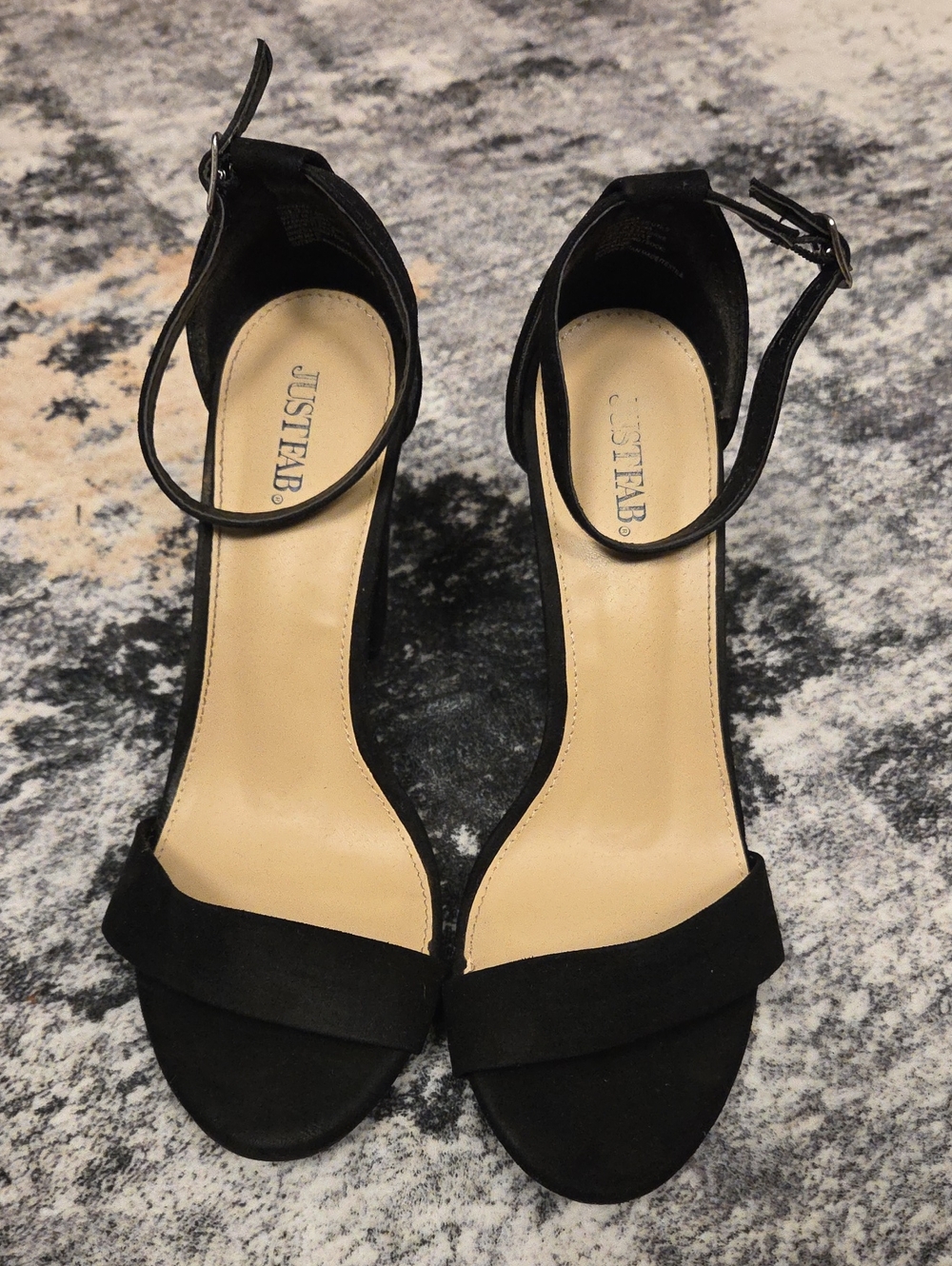 JustFab Black Suede Ankle-Strap Open-Toe Heels